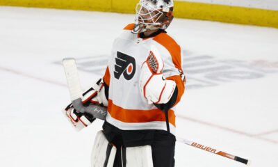 Sam Ersson, Philadelphia Flyers. (AP Photo/Jeffrey T. Barnes)