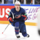 Cutter Gauthier celebrates goal at World Championships.