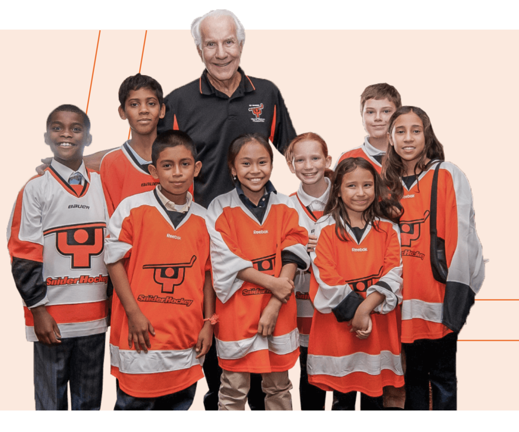 Ed Snider and students from his Youth Hockey & Education program.