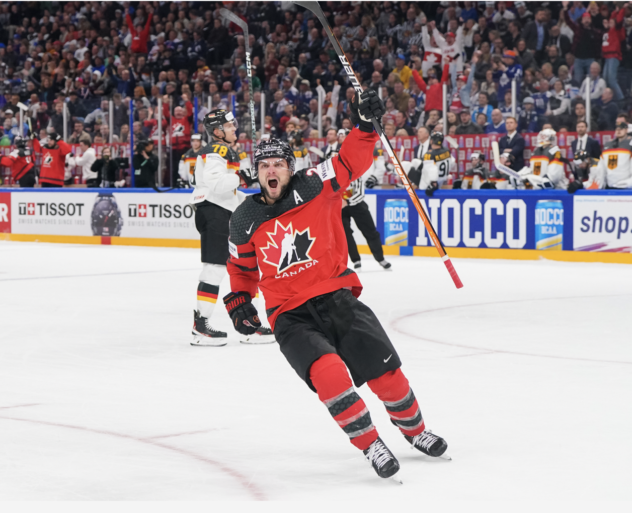 Scott Laughton celebrates Canada's final goal.