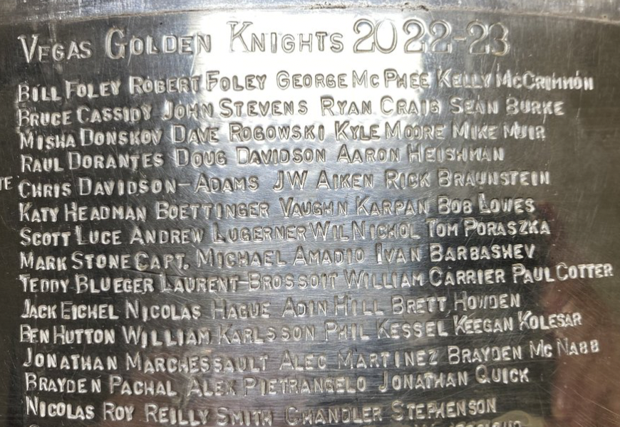 Vegas Golden Knights' names on Stanley Cup.