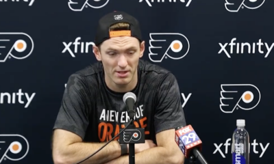 Sean Couturier talks to media at Flyers Training Camp.