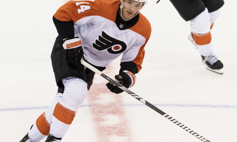 Sean Couturier returned to action after missing nearly two years. (Photo from Flyers Twitter feed)