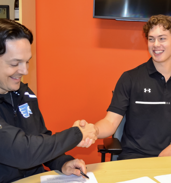 GM Daniel Briere received contract from goalie Carson Bjarnason (Photo from Flyers)