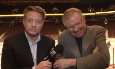 Philadelphia Flyers. Tim Saunders (left) and Steve Coates (during their broadcasting days. (Photo provided)