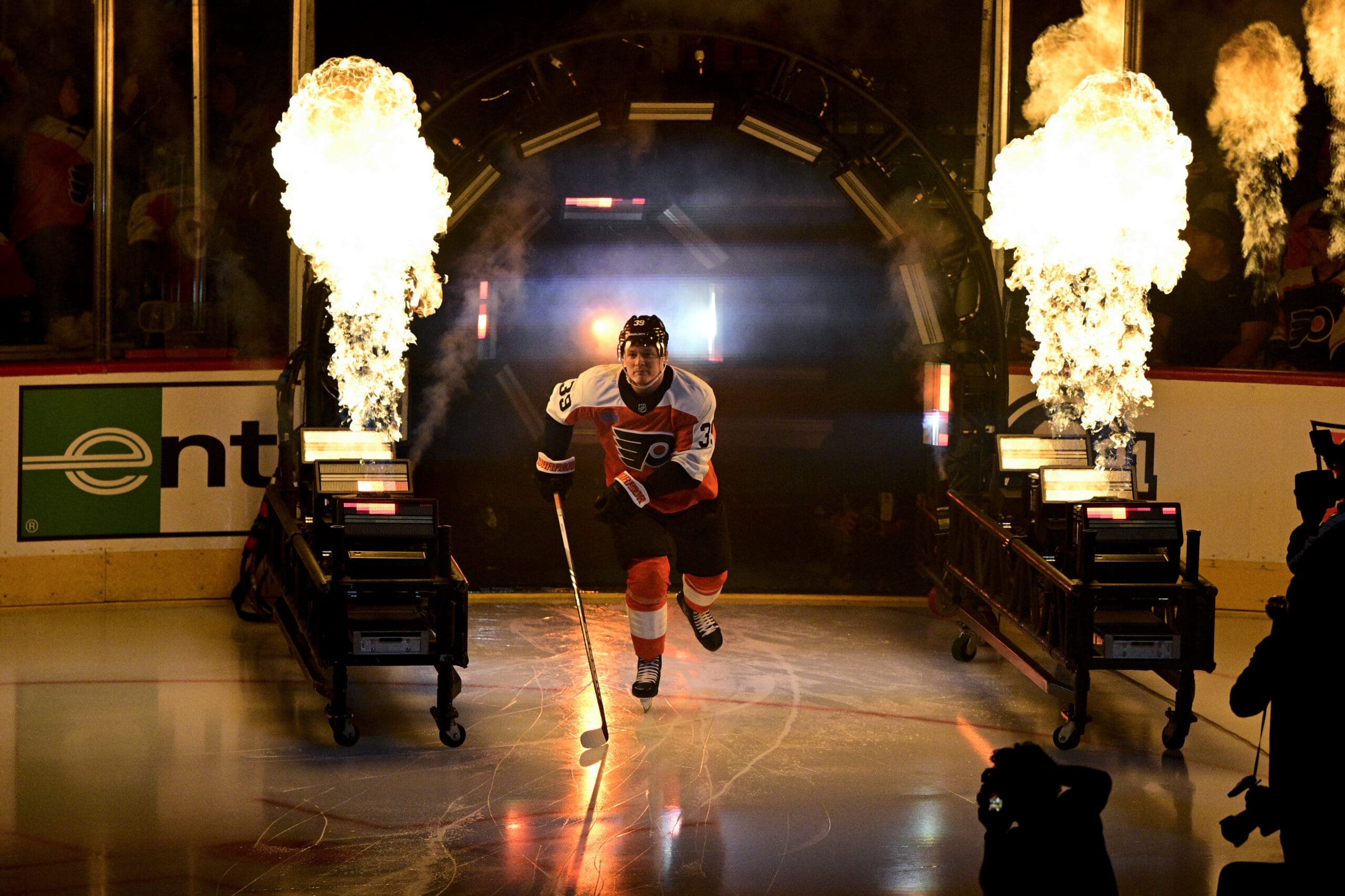 Matvei Michkov skating onto the ice for the Philadelphia Flyers