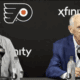 Flyers President of Hockey Operations Keith Jones and Comcast Spectacor CEO and Govoner of the Flyers Dan Hilferty address the media in Voorhees, NJ.